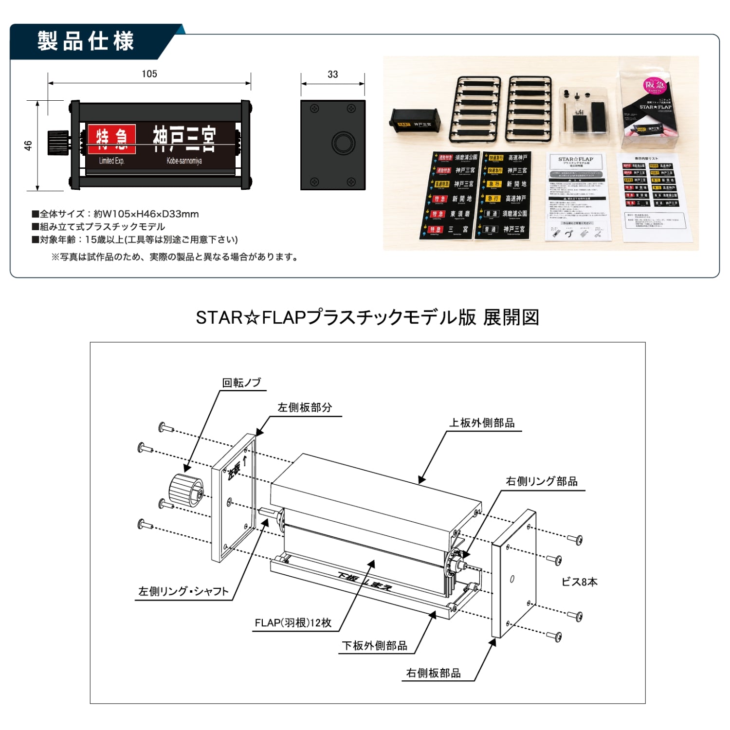 ミニチュアパタパタ表示機プラスチックモデルキット(第１弾神戸線下り仕様)